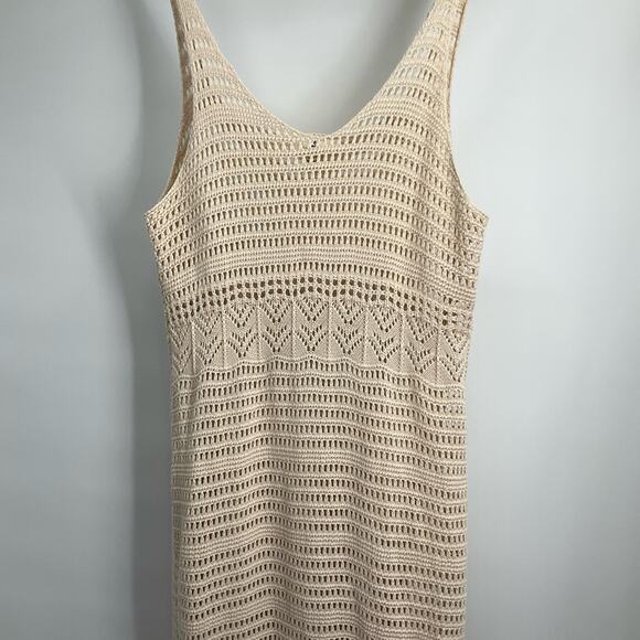 RIP CURL Crocheted Maxi Dress Beach Coverup Tan Large Cotton Vacation Relaxed - Picture 7 of 16